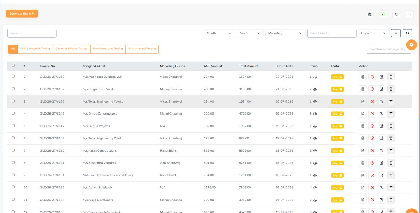 Tax Invoice list