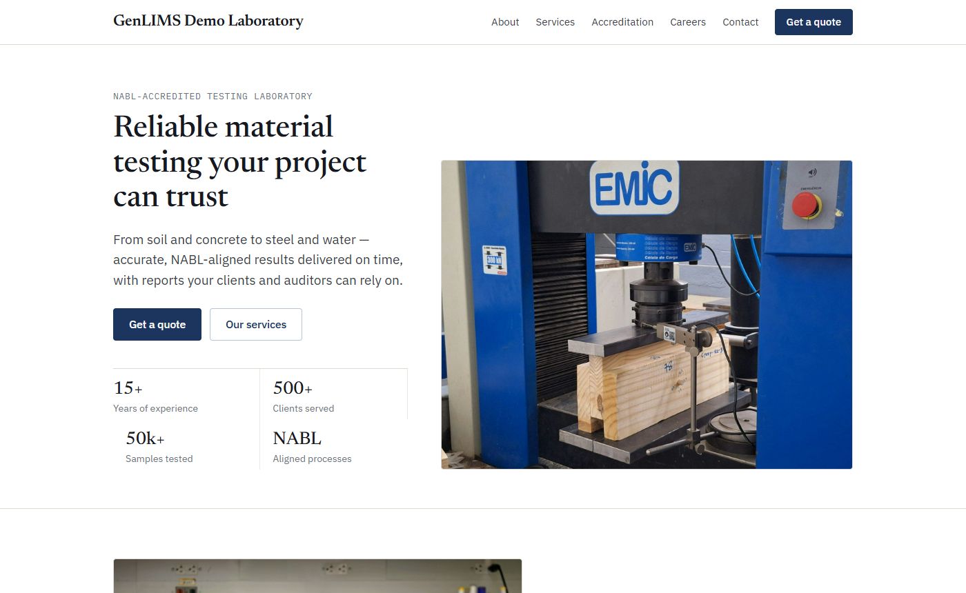 Public website of the demo laboratory